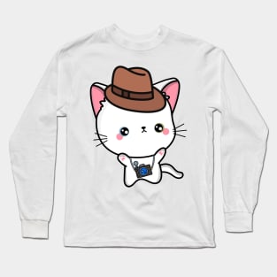 Funny angora cat is holding a camera Long Sleeve T-Shirt